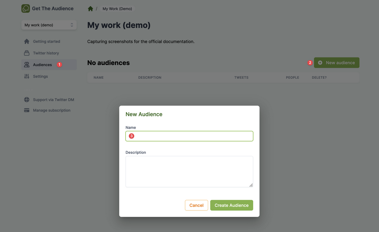 Screenshot: Create an audience